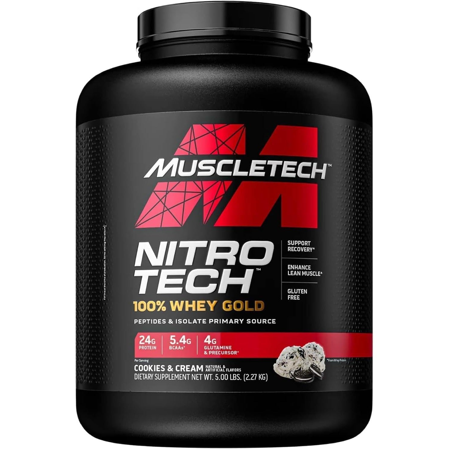 MuscleTech Nitro-Tech 100% Whey Gold | Isolate, Concentrate & Peptides | Ultra-Pure Whey Formula for Lean Muscle Cookies & Cream 2.27 KG