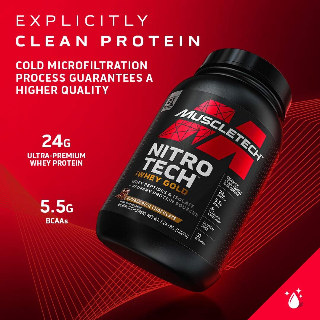 MuscleTech Nitro-Tech 100% Whey Gold | Isolate, Concentrate & Peptides | Ultra-Pure Whey Formula for Lean Muscle Double Rich Chocolate 2.27 KG