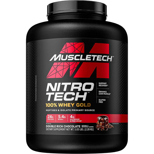 MuscleTech Nitro-Tech 100% Whey Gold | Isolate, Concentrate & Peptides | Ultra-Pure Whey Formula for Lean Muscle Double Rich Chocolate 2.27 KG