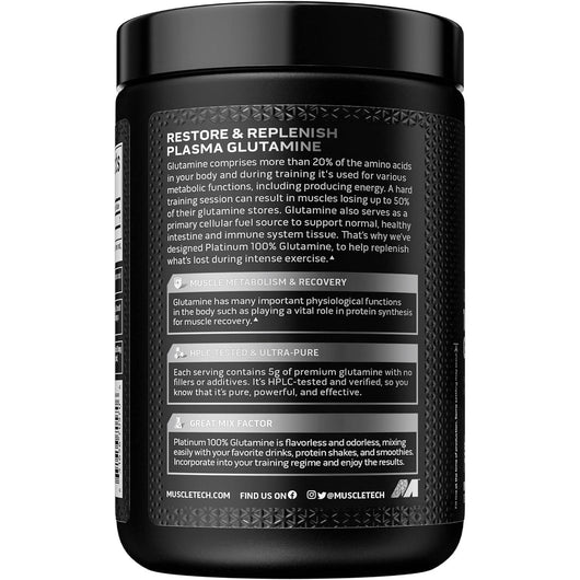 MuscleTech Platinium Glutamine Powder | 100% Pure L Glutamine Powder | Enhanced Muscle Recovery 300g