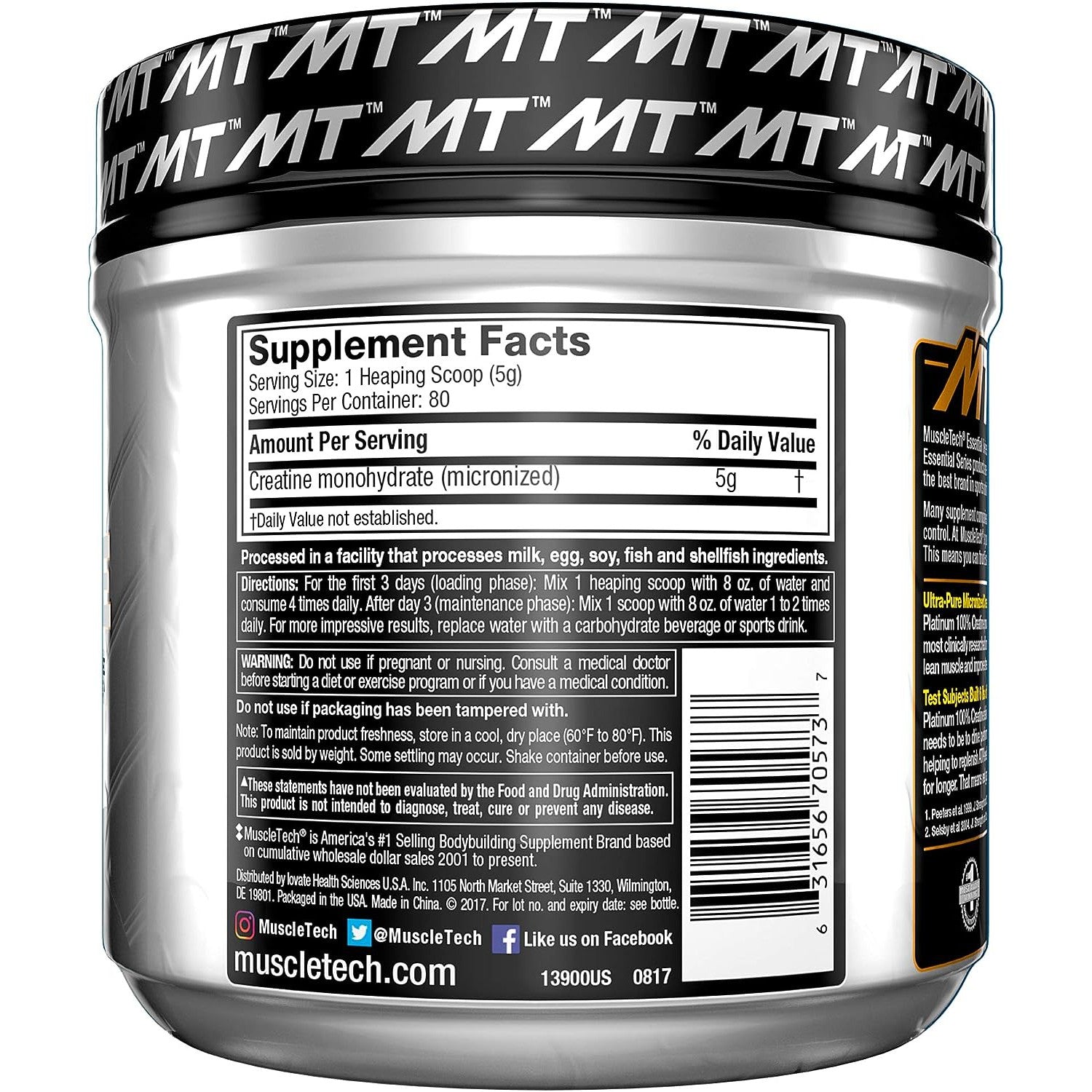MuscleTech Platinum Creatine Monohydrate Powder | Pure Micronized | Muscle Recovery + Builder for Men & Women | Unflavored 400g