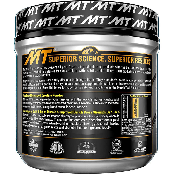 MuscleTech Platinum Creatine Monohydrate Powder | Pure Micronized | Muscle Recovery + Builder for Men & Women | Unflavored 400g