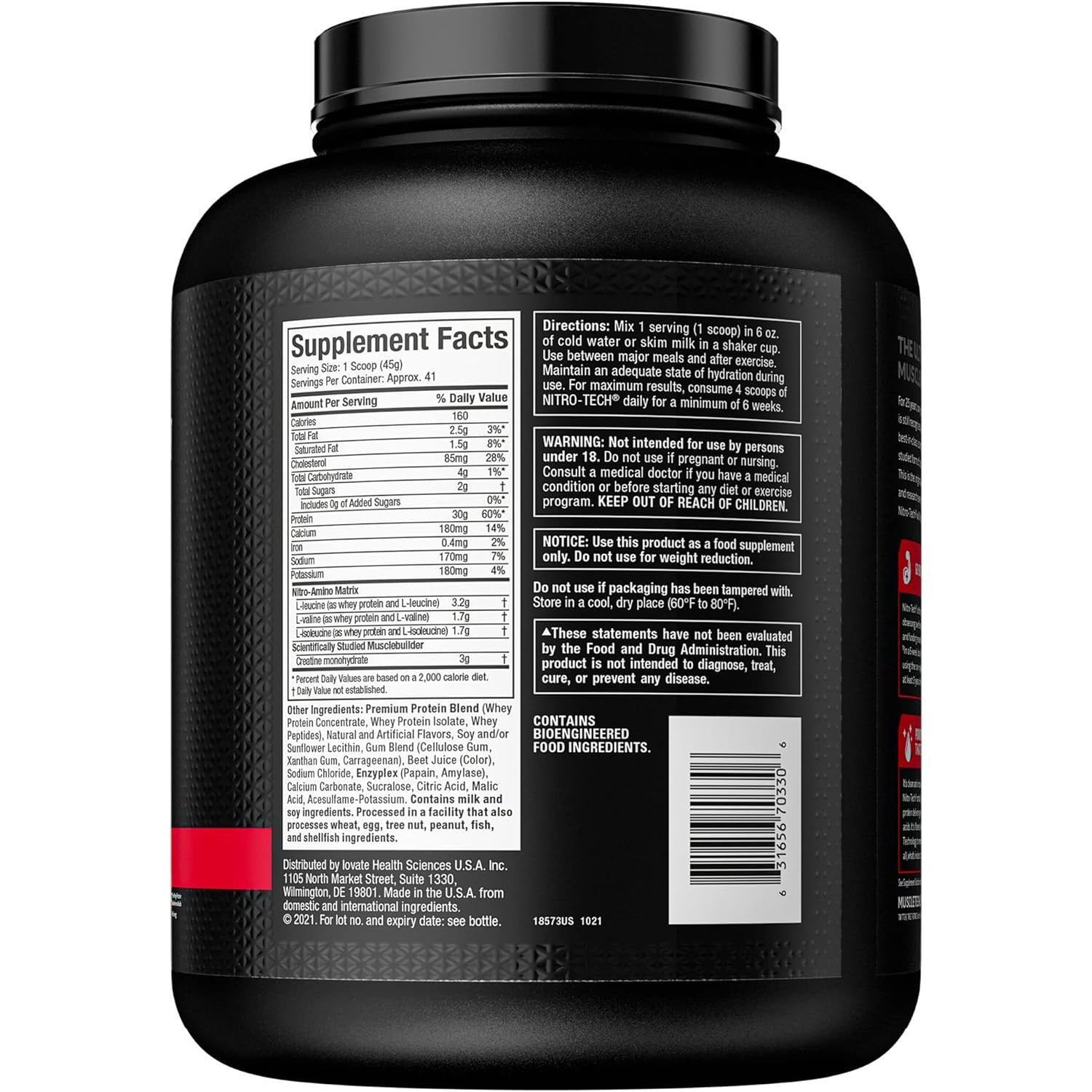 MuscleTech Whey Protein Powder Nitro-Tech | Isolate, Concentrate & Peptides | Protein + Creatine for Muscle Gain Strawberry 1.82 KG