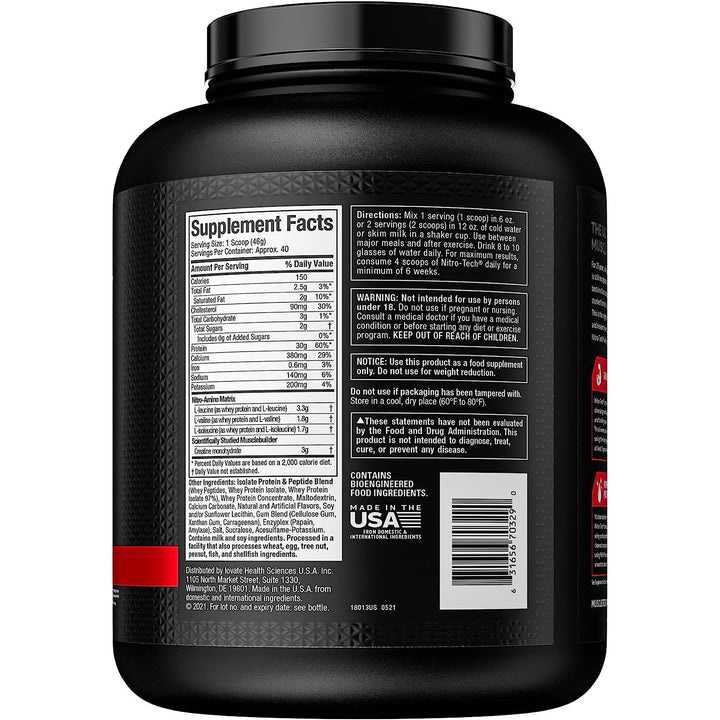 MuscleTech Whey Protein Powder Nitro-Tech | Isolate, Concentrate & Peptides | Protein + Creatine for Muscle Gain Vanilla Cream 1.82 KG