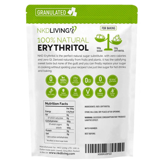 NKD Living 100% Natural Erythritol Natural Sugar Alternative Grandulated Keto Friendly 1KG - Expiry date 16/4/2024