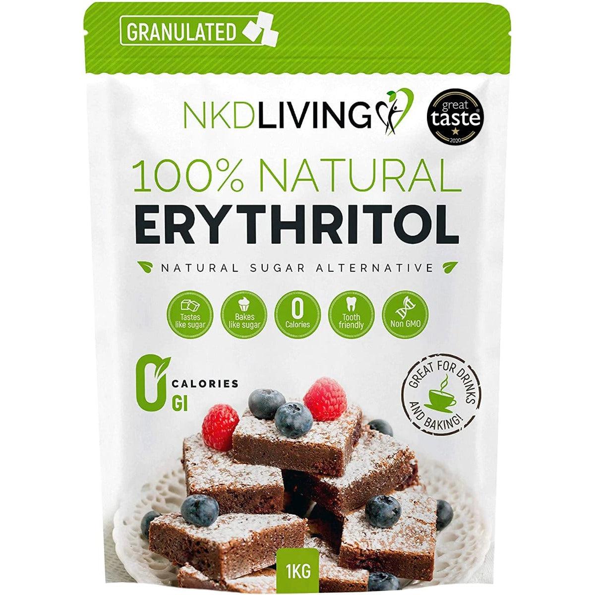 NKD Living 100% Natural Erythritol Natural Sugar Alternative Grandulated Keto Friendly 1KG - Expiry date 16/4/2024