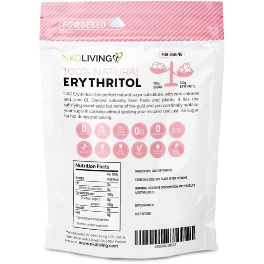 NKD Living 100% Natural Erythritol Natural Sugar Alternative Powdered Keto Friendly 1KG