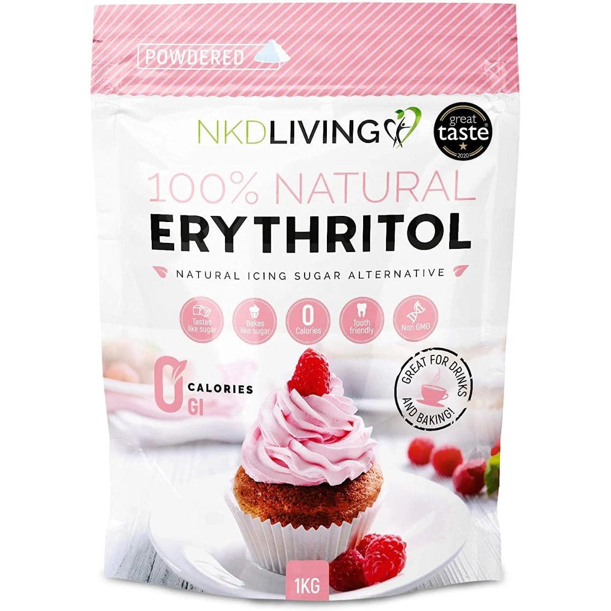 NKD Living 100% Natural Erythritol Natural Sugar Alternative Powdered Keto Friendly 1KG