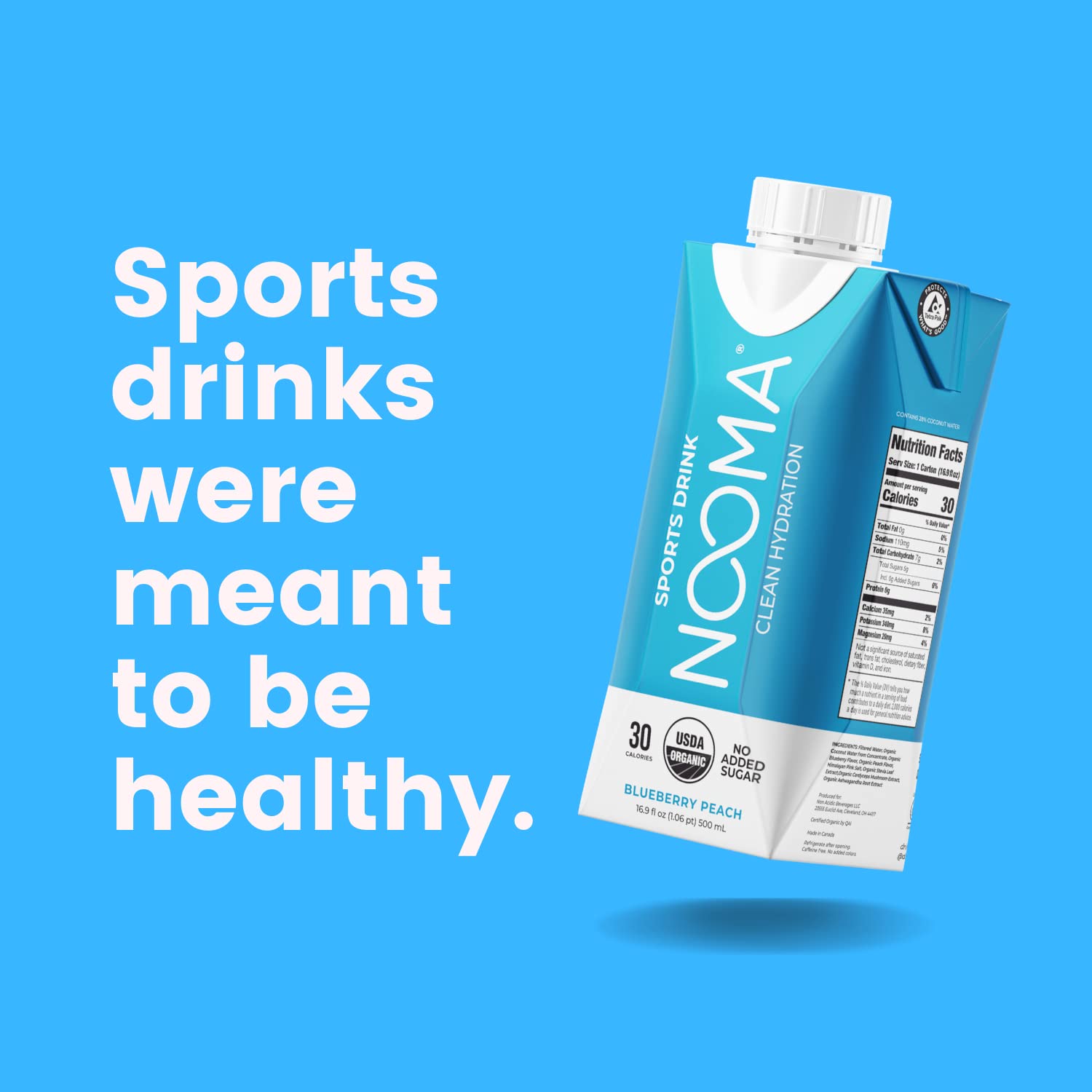 NOOMA Organic Electrolyte Sports Drink with Organic Coconut Water | Workout Hydration Drink with No Added Sugar | 30 Calories | Blueberry Peach 500ml