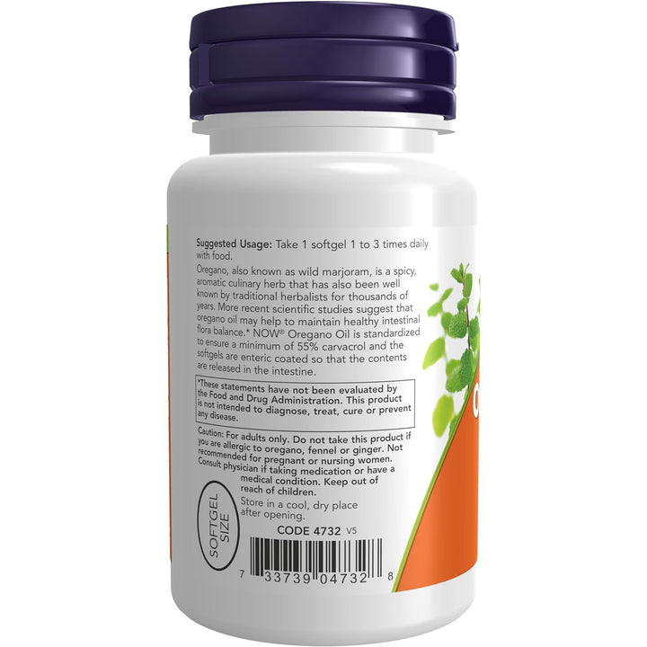 NOW Supplements, Oregano Oil with Ginger and Fennel Oil, Enteric Coated, 90 Softgels