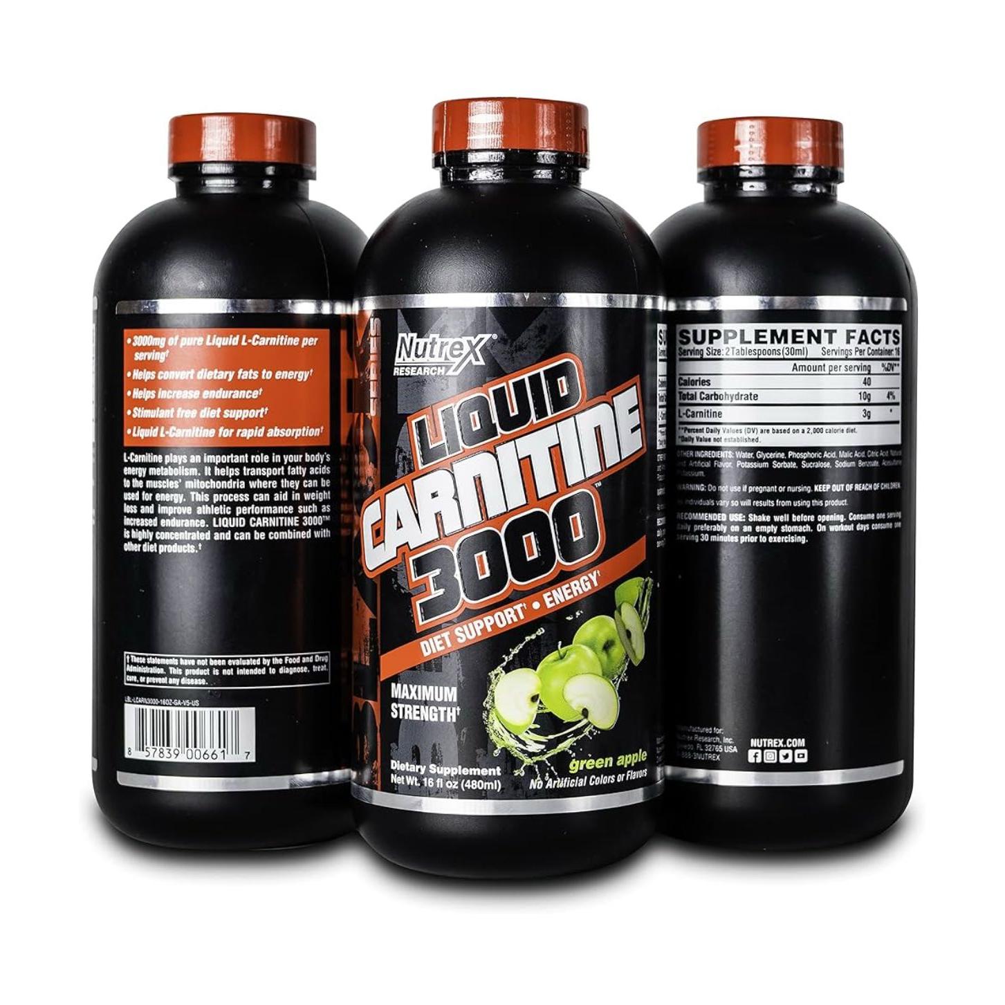 NUTREX, Liquid Carnitine L-Carnitine 3000 Green Apple, 480ml