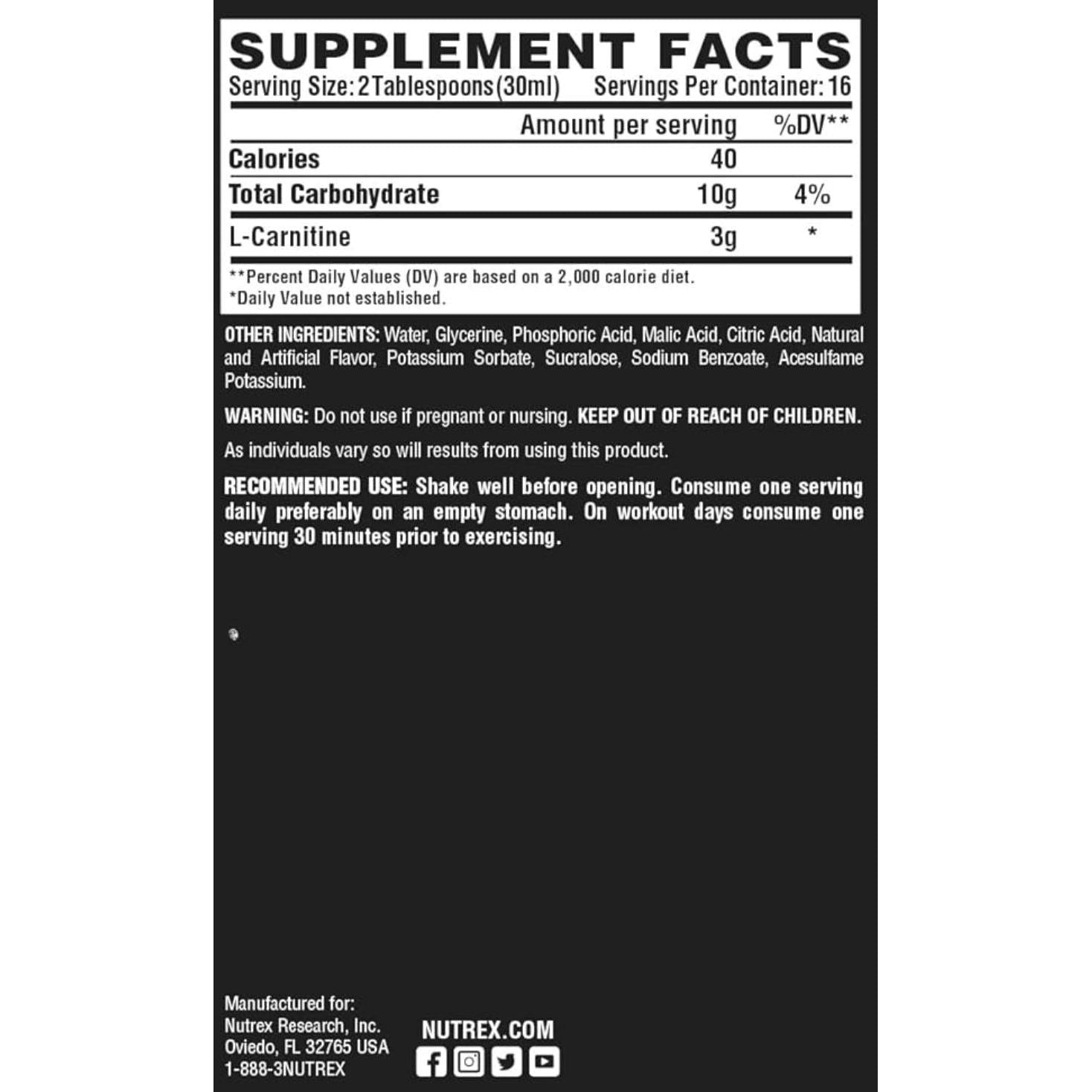 NUTREX, Liquid Carnitine L-Carnitine 3000 Green Apple, 480ml