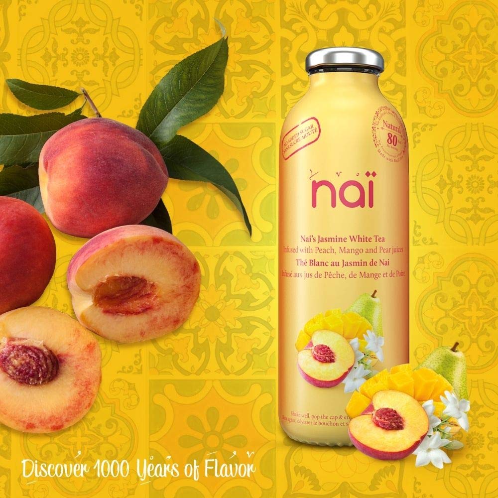Nai Jasmine White Tea Infused with Peach Mango & Pear No Added Sugar Vegan 100% Natural 473ml