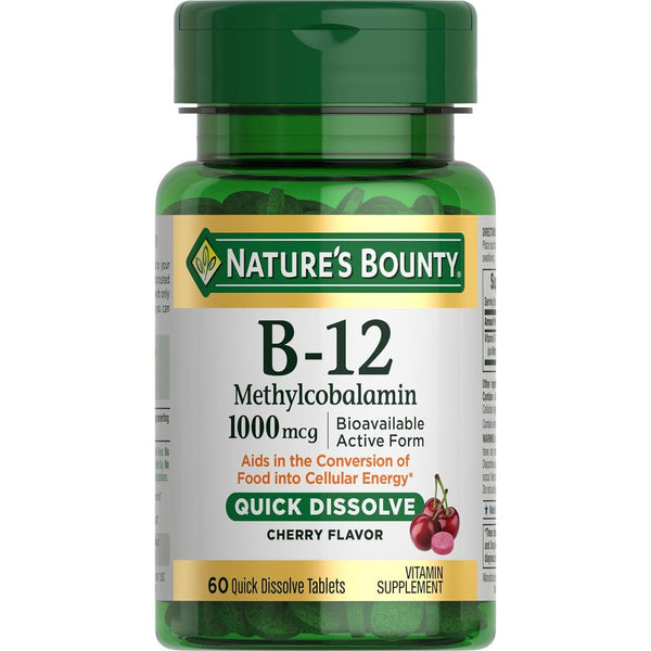 Nature's Bounty, B-12 Methylcobalamin, Cherry, 1,000 mcg, 60 Quick Dissolve Tablets