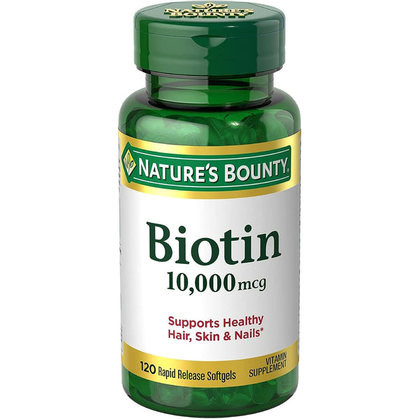 Nature's Bounty Biotin, Supports Healthy Hair, Skin and Nails, 10,000 mcg, Rapid Release Softgels, 120 Softgels