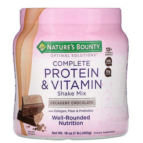 Nature's Bounty Complete Protein & Vitamin Shake Mix Decadent Chocolate with Collagen, Fiber & Probiotics 453g