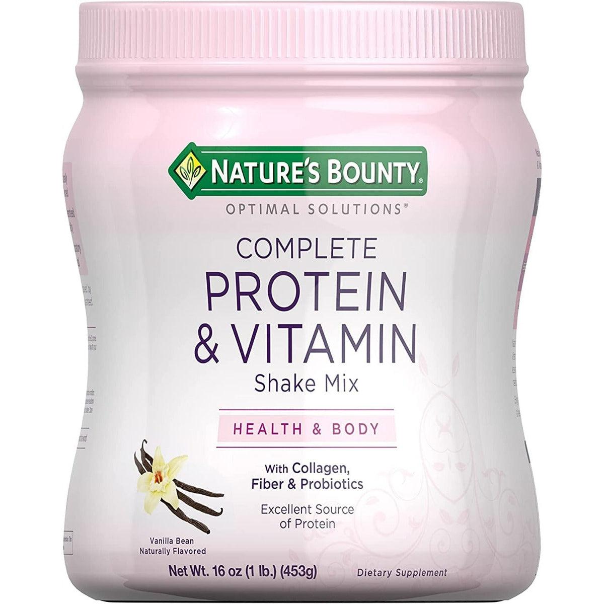Nature's Bounty Complete Protein & Vitamin Shake Mix Vanilla Bean with Collagen, Fiber & Probiotics