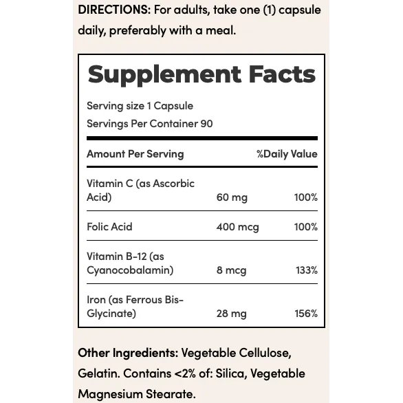 Nature's Bounty Gentle Iron 28mg Iron Glycinate 90 Capsules