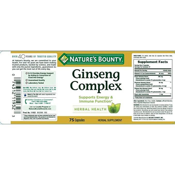 Nature's Bounty Ginseng Complex 75 Capsules