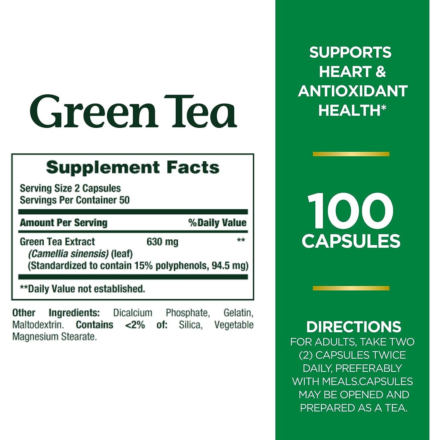 Nature's Bounty Green Tea Extract 100 Capsules