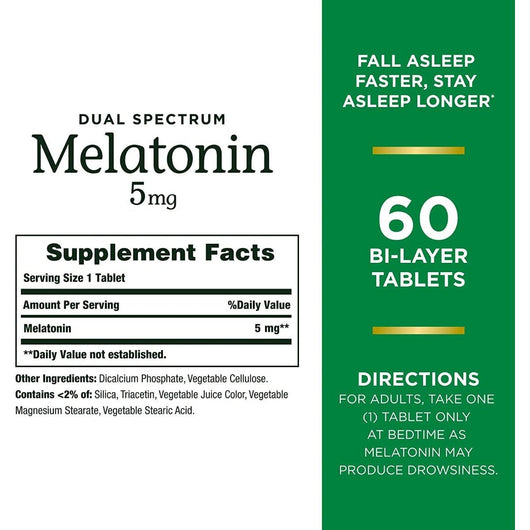 Nature's Bounty Melatonin 5mg Dual Spectrum 60 Bi-Layer Tablets