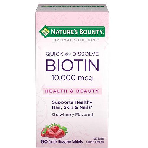 Nature's Bounty Quick Dissolve Biotin 10000 MCG Vitamin B7 Strawberry Flavored 60 Tablets