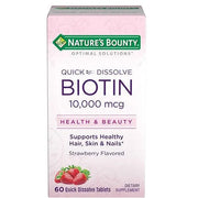 Nature's Bounty Quick Dissolve Biotin 10000 MCG Vitamin B7 Strawberry Flavored 60 Tablets