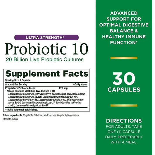 Nature's Bounty Ultra Strength Probiotic 10 with 20 Billion Digestive & Immune Function 30 Capsules