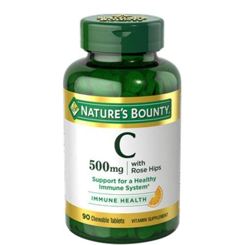 Nature's Bounty Vitamin C 500mg with Rose Hips 90 Chewable Tablets