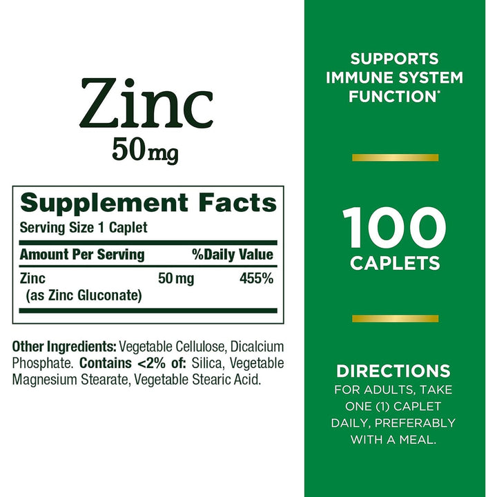 Nature's Bounty Zinc 50mg 100 Tablets