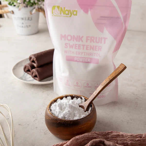Naya Monk Fruit Sweetener With Erythritol Powder 1:1 Sugar Replacement Keto Friendly 0 Calorie Non-GMO 500gm
