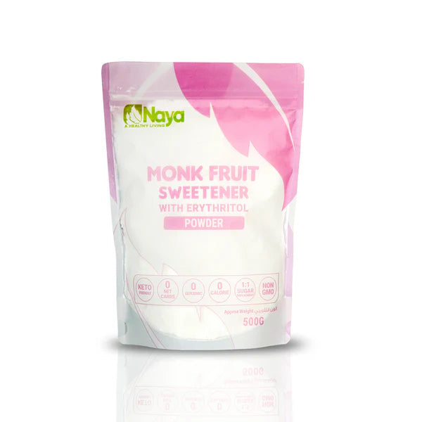 Naya Monk Fruit Sweetener With Erythritol Powder 1:1 Sugar Replacement Keto Friendly 0 Calorie Non-GMO 500gm
