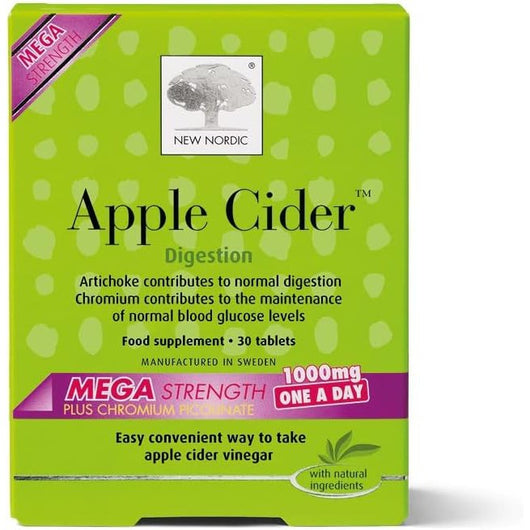 New Nordic Apple Cider Vinegar Digestion - 1000 mg ACV with The Mother 30 Mega Strength Vegan Tablets