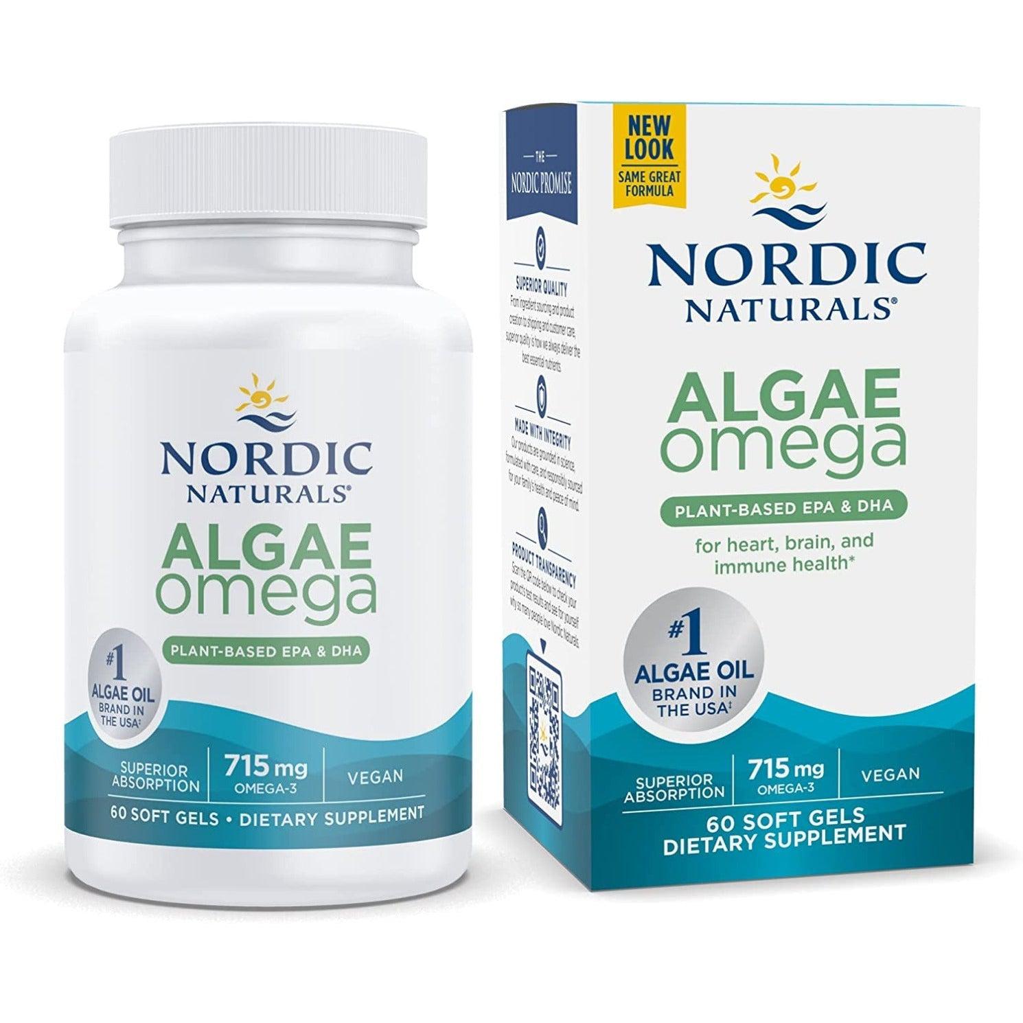 Nordic Naturals Algae Omega Plant Based EPA & DHA 715mg Omega-3 60 Softgels