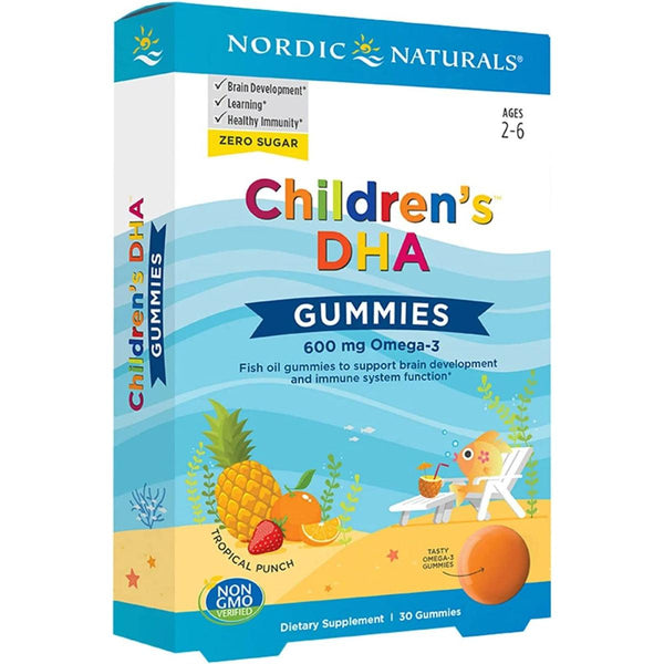 Nordic Naturals Childrens DHA Gummies Tropical Punch 600mg Omega-3 with EPA & DHA Non-GMO For Brain Development 60 Gummies