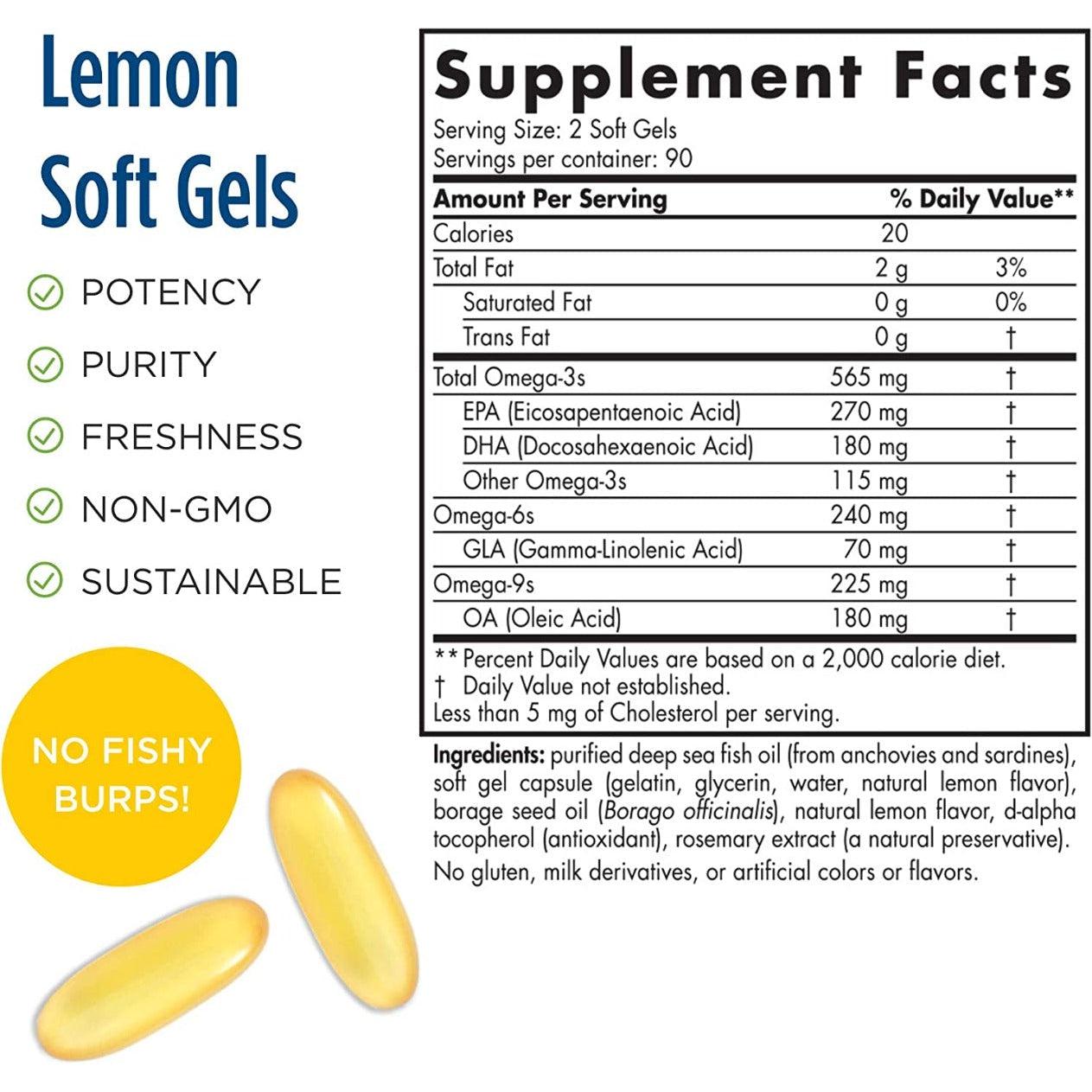 Nordic Naturals Complete Omega Lemon Flavor 565mg Omega-3 60 Soft Gels
