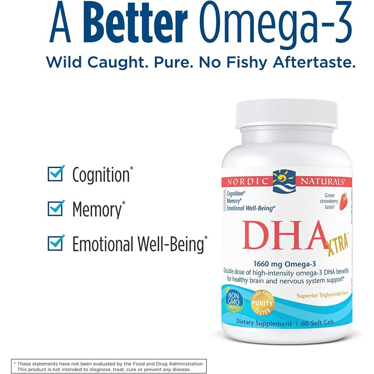 Nordic Naturals DHA Xtra Strawberry 1660 mg Omega-3 High-Intensity DHA Formula for Brain & Nervous 60 Softgels