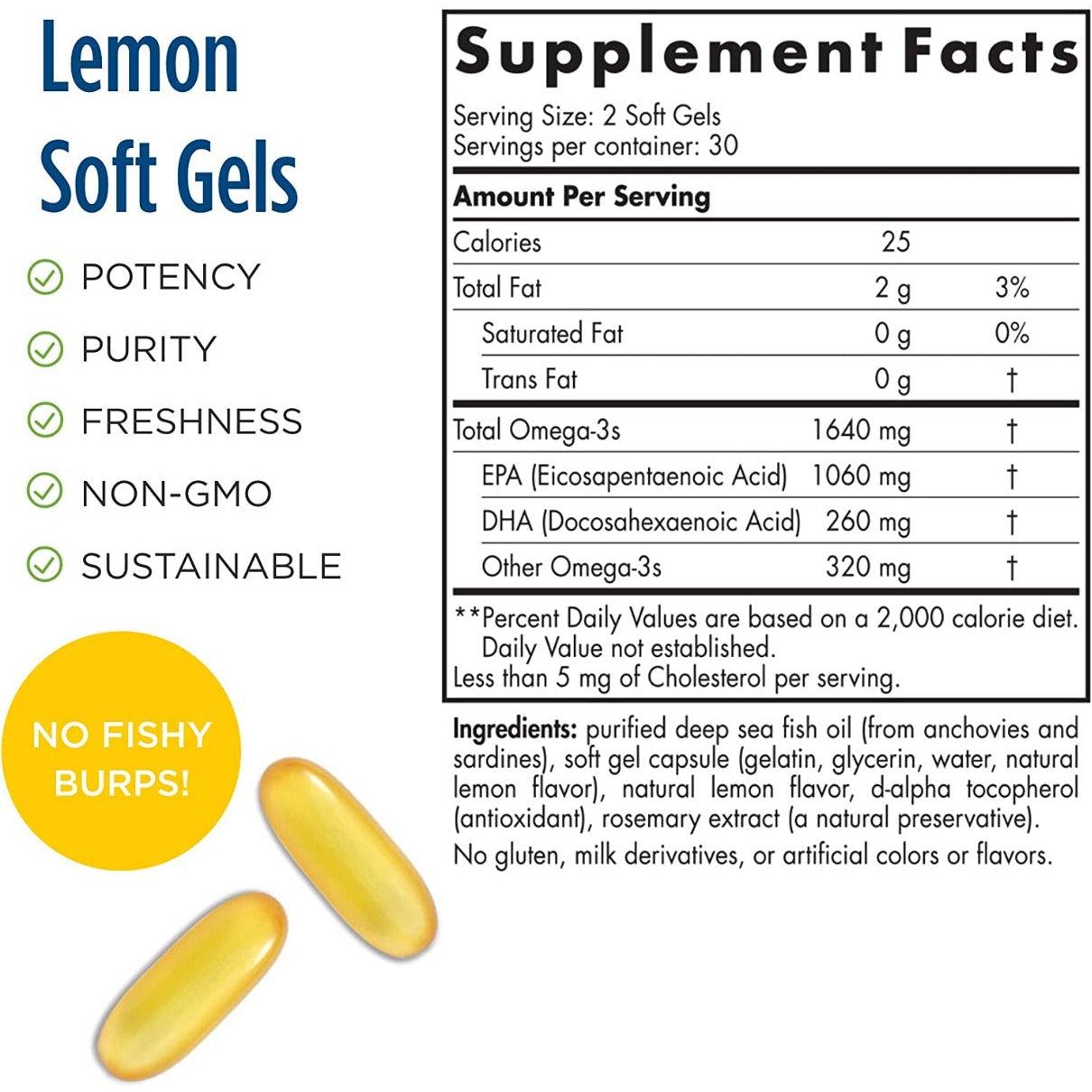 Nordic Naturals EPA Xtra 1640mg Omega-3 Lemon 60 Softgels