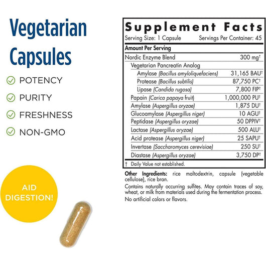 Nordic Naturals Flora Digestive Enzymes 45 Vegetarian Capsules