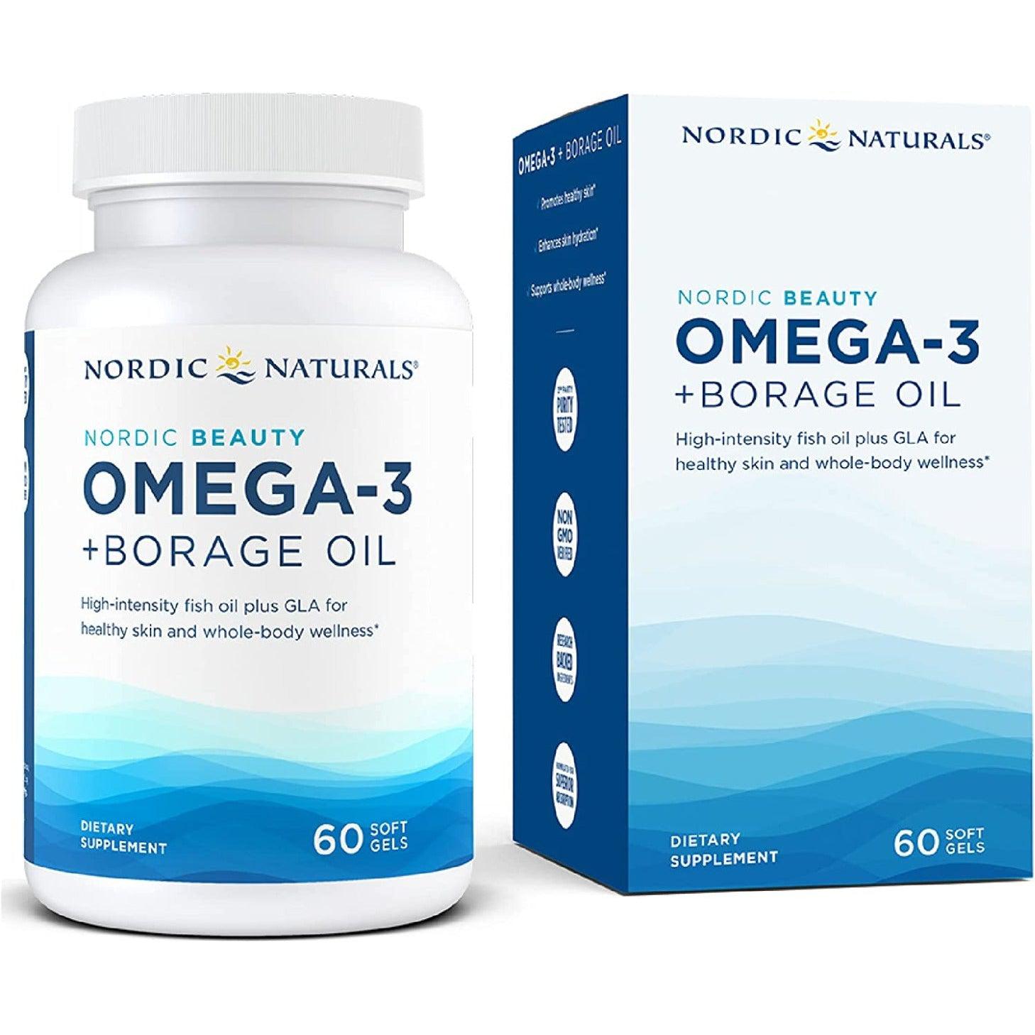 Nordic Naturals Nordic Beauty Omega 3 Plus Borage Oil GLA for Healthy Skin Non-GMO 60 Soft Gels