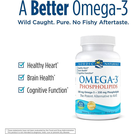 Nordic Naturals Omega 3 Phospholipids Unflavored Non-GMO 60 Small Easy-to-Swallow Soft Gels