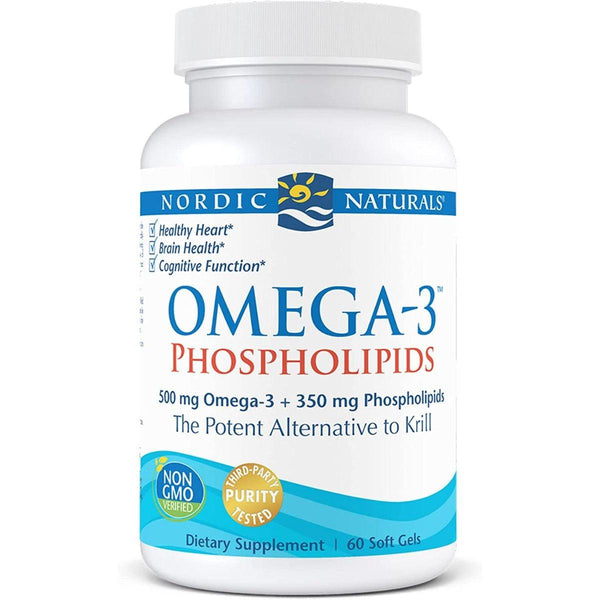 Nordic Naturals Omega 3 Phospholipids Unflavored Non-GMO 60 Small Easy-to-Swallow Soft Gels