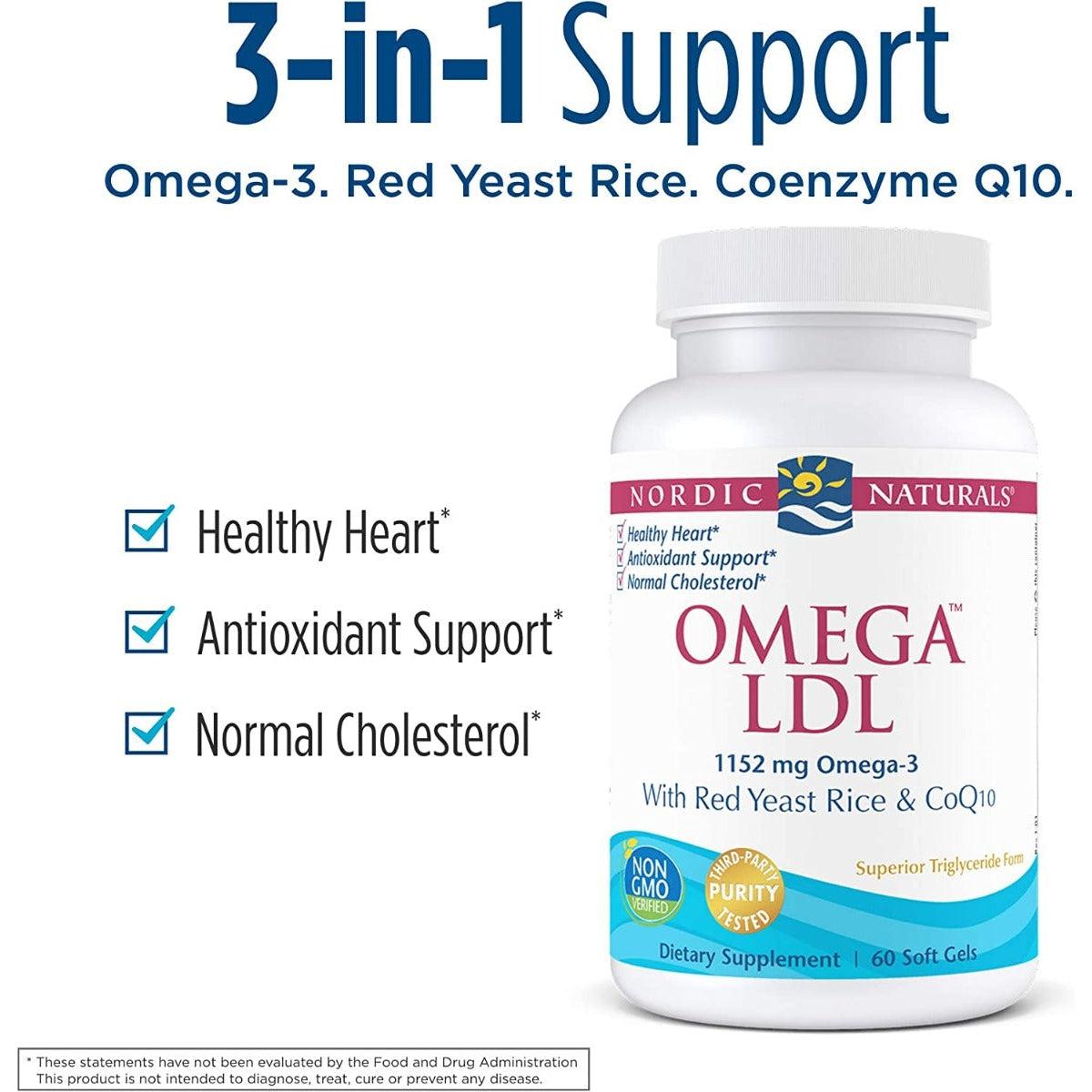 Nordic Naturals Omega LDL Lemon 1152mg Omega-3 Normal Cholesterol with Red Yeast Rice & CoQ10 60 Sof