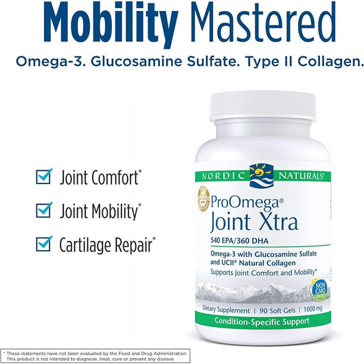 Nordic Naturals ProOmega Joint Xtra 540 mg EPA 360 mg DHA with Glucosamine Sulfate and Natural Collagen 90 Softgels