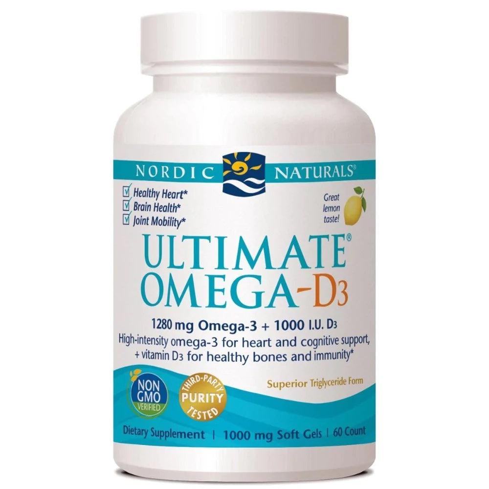 Nordic Naturals Ultimate Omega D3 Lemon Flavor 1280 mg Omega 3 Plus 1000 IU Vitamin D3 60 Soft Gels