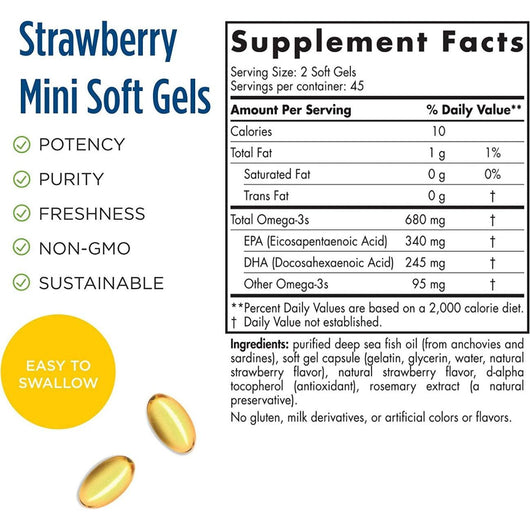 Nordic Naturals Ultimate Omega Junior 680mg Omega-3 with EPA & DHA Strawberry 90 Mini Soft Gels