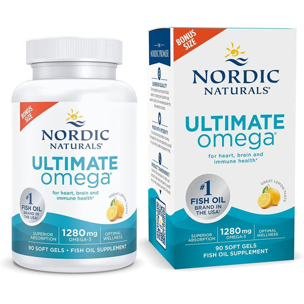 Nordic Naturals Ultimate Omega Lemon Flavor 1280mg Omega-3 High-Potency Omega-3 Fish Oil 90 Softgels