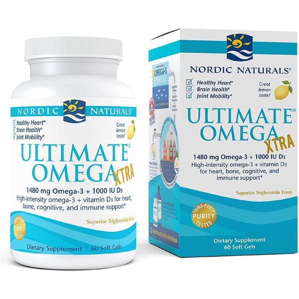Nordic Naturals Ultimate Omega Xtra Lemon Flavor 1480 mg Omega-3 + 1000 IU Vitamin D3 60 Soft Gels