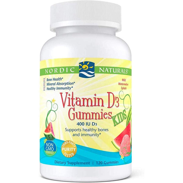 Nordic Naturals Vitamin D3 400 IU Gummies for Kids ages 4 and above Wild Watermelon Splash 120 Gummies Non-GMO, Vegetarian