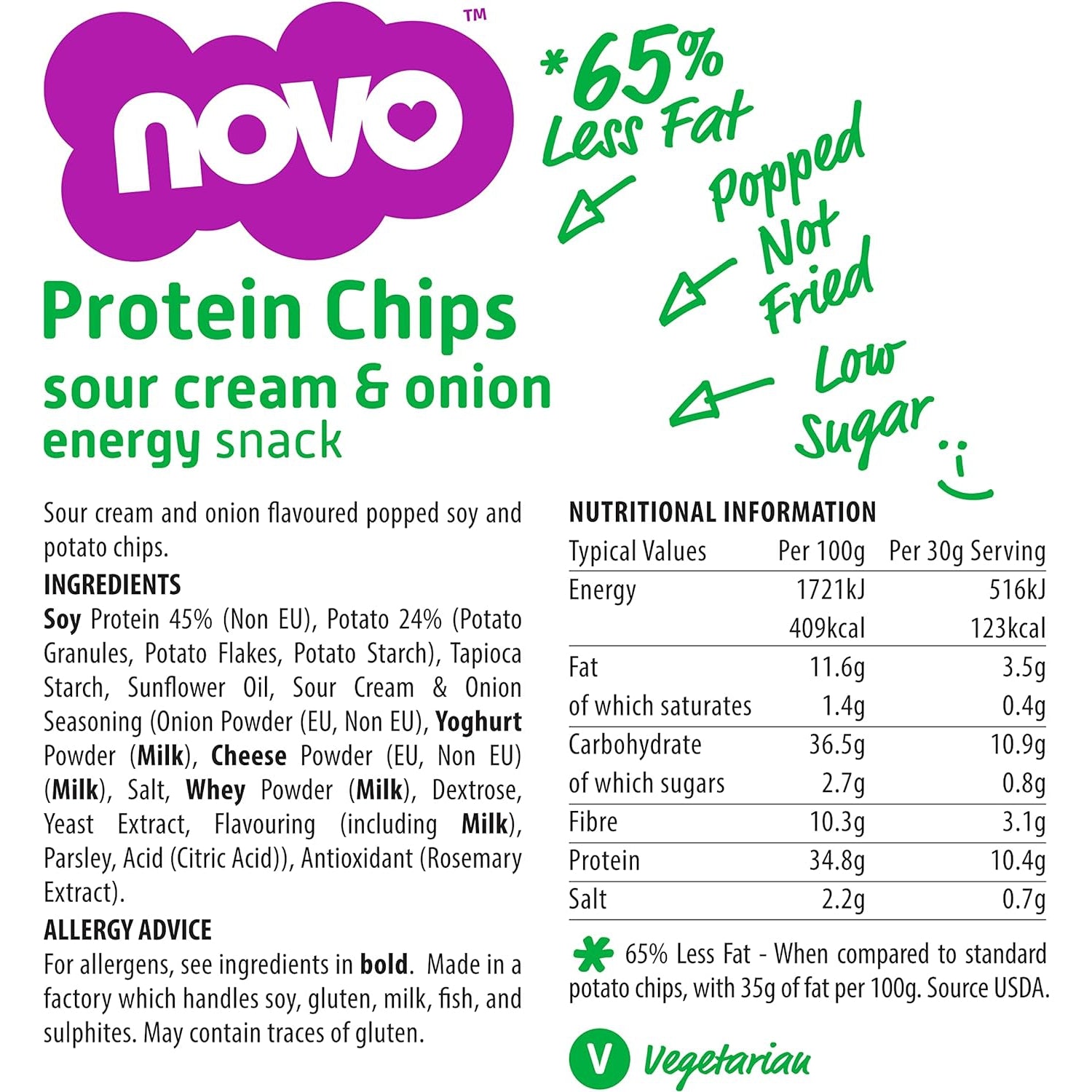 Novo Nutrition Protein Chips Healthy Savoury Snack with High Protein 30g - Sour Cream & Onion